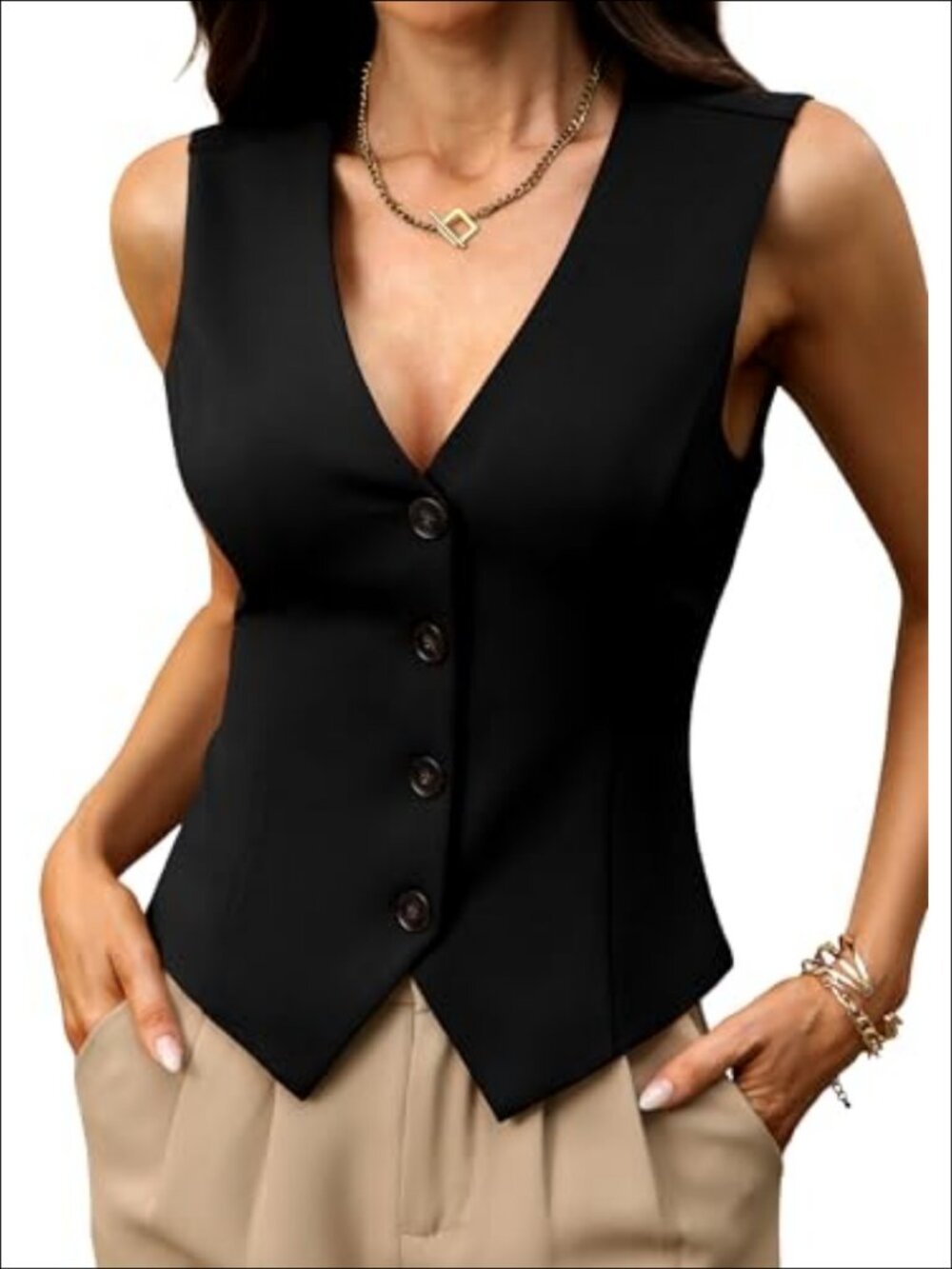 High Stretchy Knit Vest Top V-Neck Sleeveless Business Casual
